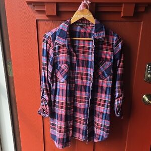 Red and Blue Plaid Womens Buttondown